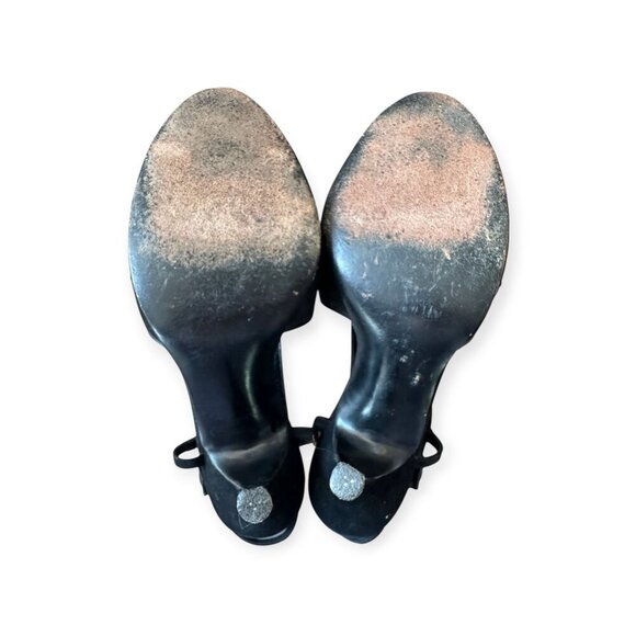 Vintage Herbert Levine Black Suede Slingback Heels 7.5M, Stiletto Heel, 60s - Picture 8 of 13